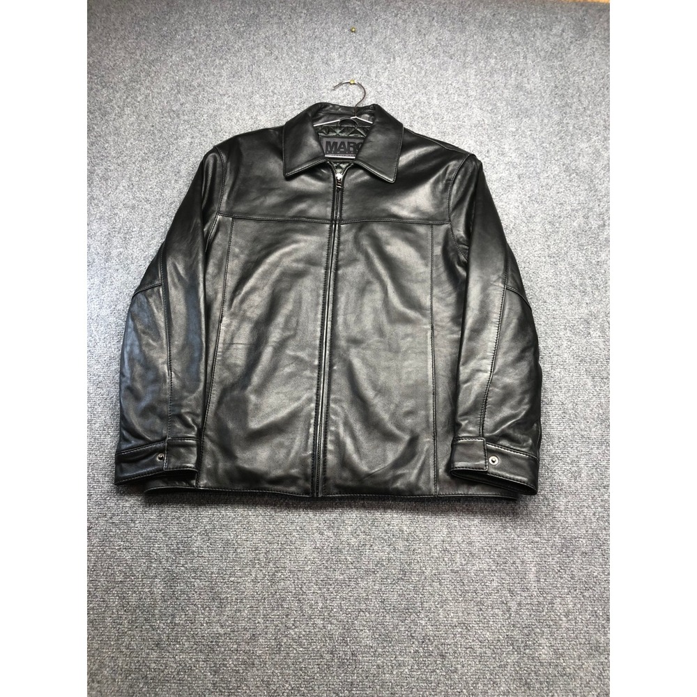 Marc New York Andrew Marc Mens Black Leather Full Zip Quilted Jacket Large